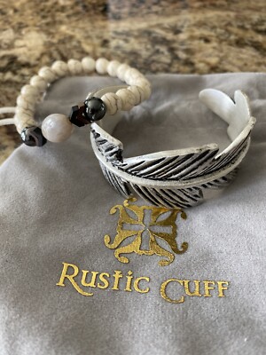 Rustic Cuff RCOTM Casted Feather Cuff Silver & Lauren Beaded Stone March 2017 