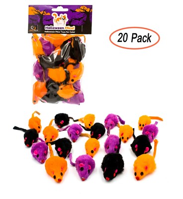 AXEL PETS 20 Halloween Colorful Mice Cat Toys Rabbit Fur with Catnip Rattle 