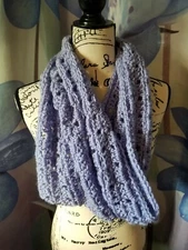 Purple Cowl Infinity Neck Scarf  Handmade Crocheted Yarn Art Acrylic Warm Winter