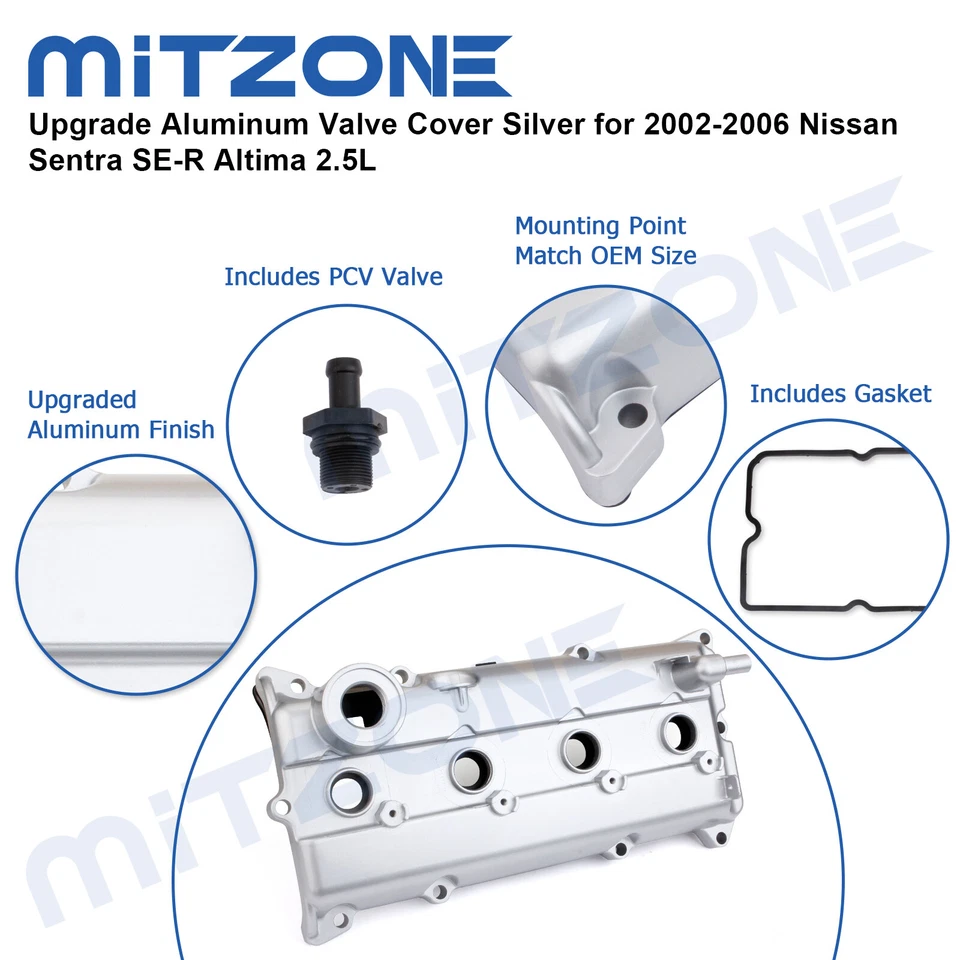 Cubierta de válvula de aluminio mejorada para Nissan Sentra SE-R Altima 2002-2006 2,5 L🚗 Foto 4 de 4