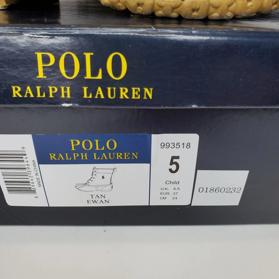 POLO Ralph Lauren Talla 5 Pato Ewan Cuero Goma Botas con Cordones Marrón Tostado Foto 3 de 4