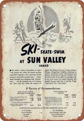 METAL SIGN - 1941 Union Pacific Ski Skate Swim Sun Vally - Vintage Rusty Look