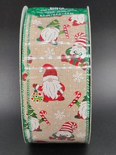 NEW Kirkland Wire Edged Ribbon Christmas Gnomes Ribbon 2.5" x 50 yds NEW
