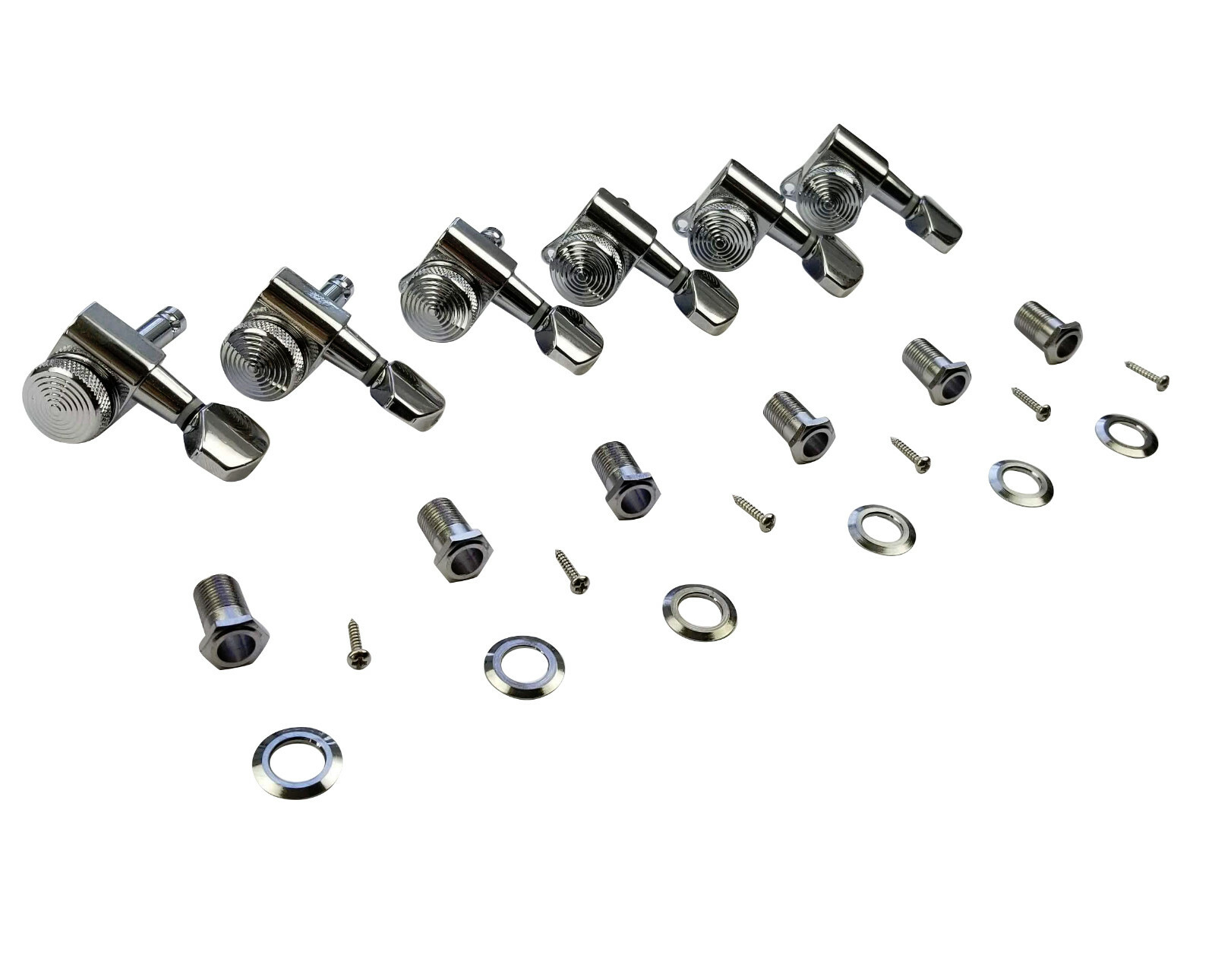 Jin Ho Locking Guitar Tuners Chrome 6 Inline Machine Heads Tuning Pegs