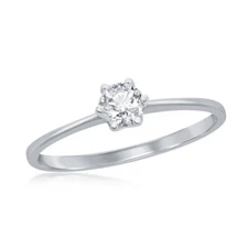 Sterling Silver 4mm Round Solitaire CZ  6-prong Engagement Ring