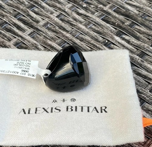 100% Authentic Alexis Bittar Solid Black Lucite Faceted Ring - Picture 8 of 21