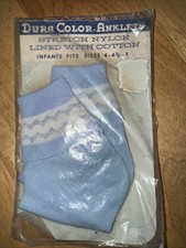 Infant Size 4-5 Nylon Socks Vintage 1950  s Dura Color Anklets, Stretch Nylon