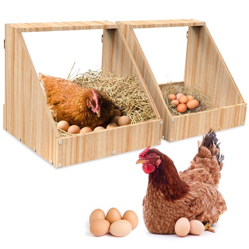 Chicken Nesting Boxes for Laying Egg Collection, 2 Pack Wooden Chicken Coop A...