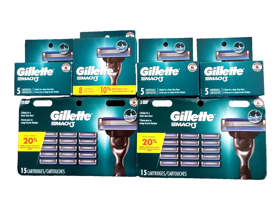 53 X RECARGAS GILLETTE MACH3, 2 PACKS DE 15, 3 PACKS DE 5, 1 PACK DE 8, TOTALMENTE NUEVAS Foto 2 de 4