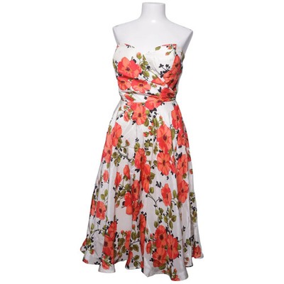 Edith & Ella, Kleid, Größe: S, 4164, Weiß/Orange/Grün, Acetat/Seide, Blumen #Bbr