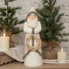 Ragon House Vintage Look 16"  Belsnickle Santa Antique White w/ Silver & Wreath