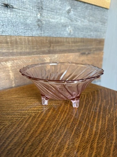 Vintage Jeannette Pink Depression Glass Pedestal Petal Swirl Candy Dish Bowl