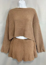 Sincerely Jules Women's Sz Large Brown Waffle Knit Lounge Set 2 Piece