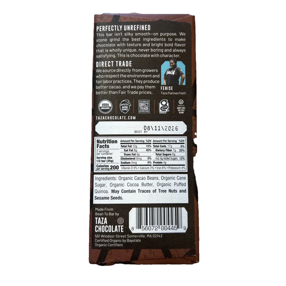 Taza Chocolate  Stone Ground Organic Dark Bar Cacao Crunch   2.5 Oz (Pack Of 4) - Image 2 of 4