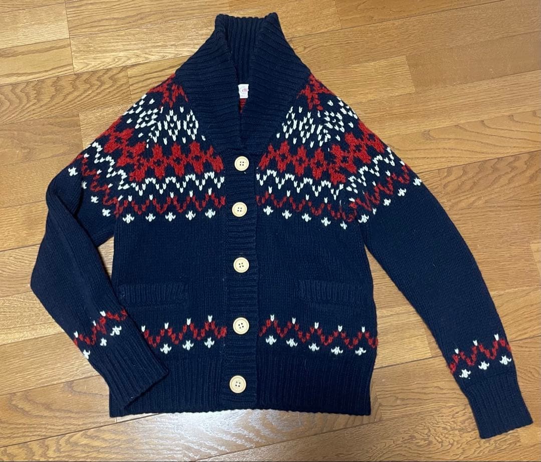 J.PRESS Fair Isle Knit Cardigan Button Front Pockets Navy Red White Size M Used