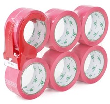 Pink Packing Tape with Dispenser 2.4 Mil 1.88"x60 Yards 6 Refills Moving Tape