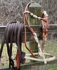 Bitless Hackamore Rawhide Bosal and Mecate Rein Complete Set New Horse Tack