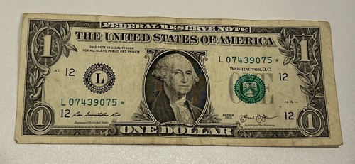 2013 Star Note One Dollar Bill Fancy Serial ⭐️ L07439075 US $1 USA Legal Tender - Picture 1 of 5