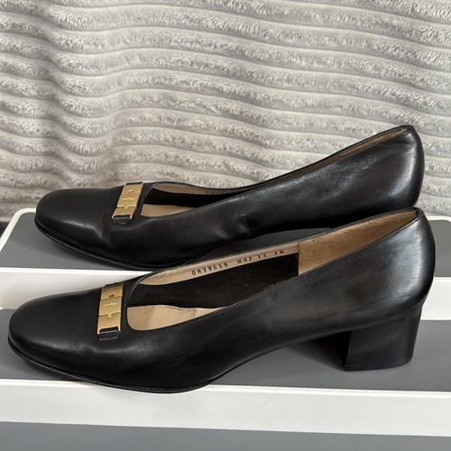 Salvatore Ferragamo Pumps Absatz Leder Schwarz & Gold Vintage UK 8,5 US 11 3A - Bild 5 von 12
