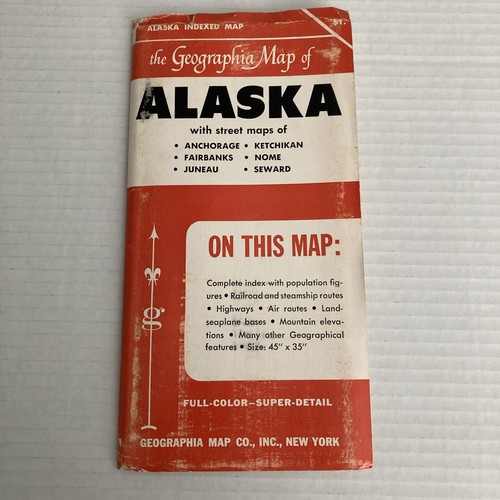 Vintage Geographia ALASKA Map Roads Railroads Ferries Seaplane Bases ...