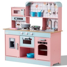 Play Kitchen for Kids, Wooden Toy Kitchen Set with Lights and Sounds, Toddler Ki
