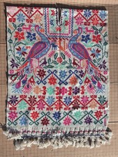 Vintage Mexican Wool Embroidered Poncho Serape Peacocks