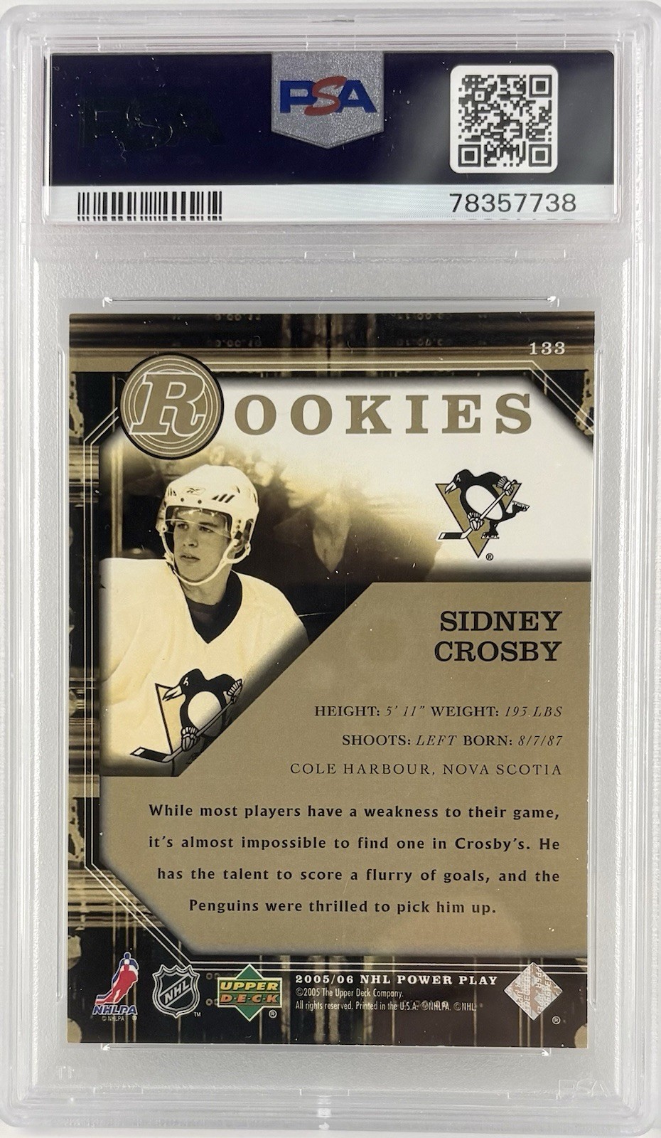 2005 U.D. Power Play Sidney Crosby #133 PSA 9 view 2