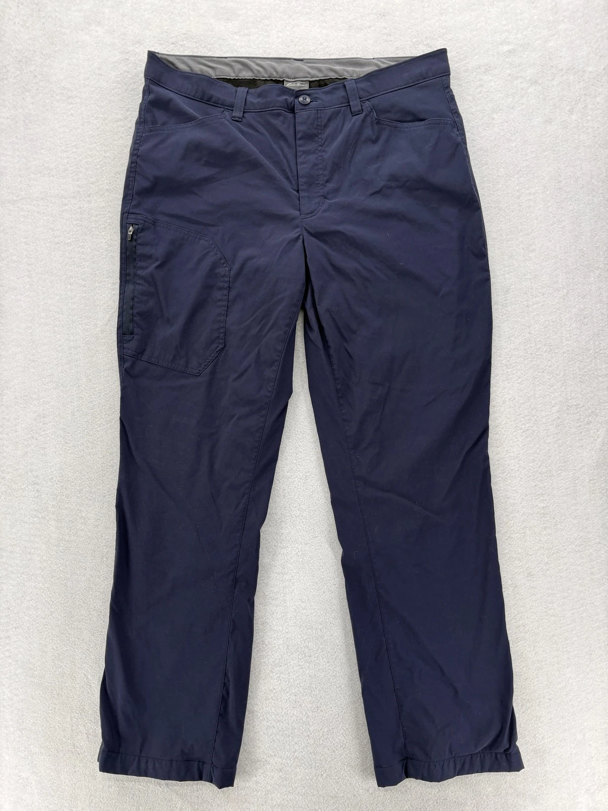 Eddie Bauer Fleece Lined Tech Pants Mens 38x32 Blue Softshell Hiking Winter Camp