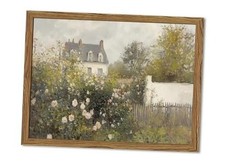 Framed Vintage Wall Art, Cottage Rose Garden Landscape 16"L x 12"W Farmhouse