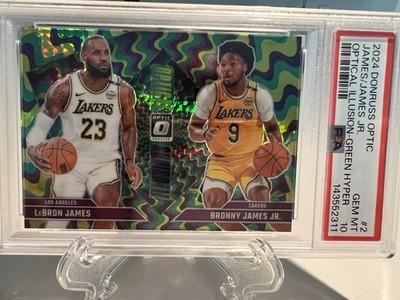 2024 Optic - Optical Illusions LeBron, Bronny James Green Hyper /249 