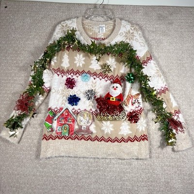 Ugly Christmas Sweater New York Laundry Holiday XL Tacky 3D Bows Santa Lights Up