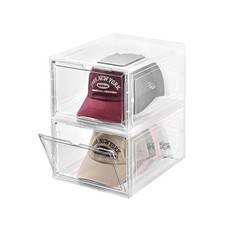 Hat Organizer Box,Stackable Clear Baseball Caps Holder Box Containers with Ma...