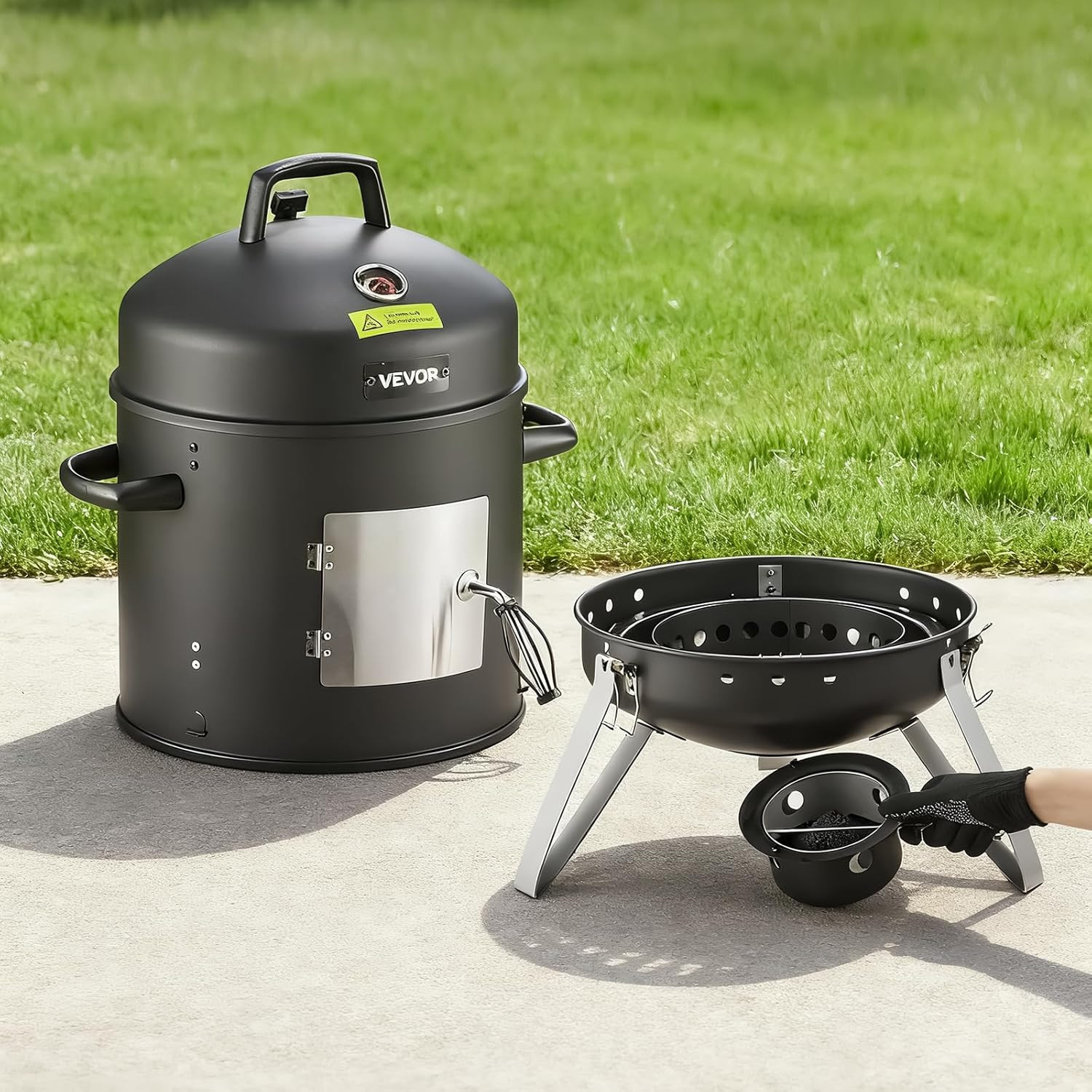 16" Vertical Charcoal Smoker & BBQ Grill with Thermometer and 2 Grates