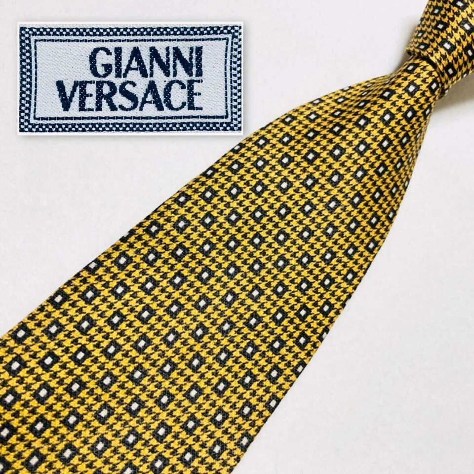 Excelente Estado GIANNI VERSACE Corbata Cuadrada Pata de Gallo Meandro Griego 100 Seda Foto 2 de 4