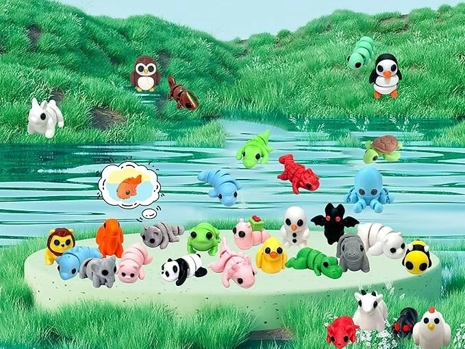 Juego de 32 mini estatuillas de animales | Juguetes fidget flexibles articulados impresos en 3D Foto 2 de 2
