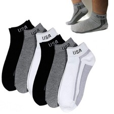 6 Pairs Low Cut Crew Mens Socks Ankle Quarter 9-11 Sport Black Grey Charcoal