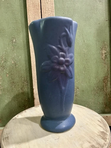 Signed Van Briggle Columbine Flower Vase Lilac Blue Glaze