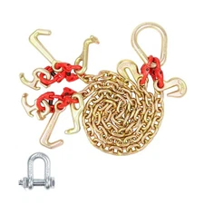5/16" x 3' G80 Tow Chain V-Chain Bridle RTJ & Grab Hooks Wrecker 10800 lbs
