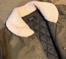 A.P.C. Deck Jacket XS Khaki Quilted Lining Boa Collar Unisex Rare Vintage Style