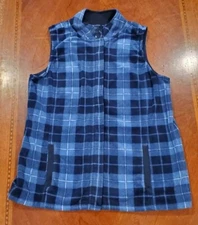 Women's Basic Editions Size Medium Blue Black Plaid Vest