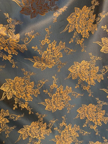 Black & Copper Roses - Faux Silk Brocade Jacquard Fabric - Picture 3 of 3