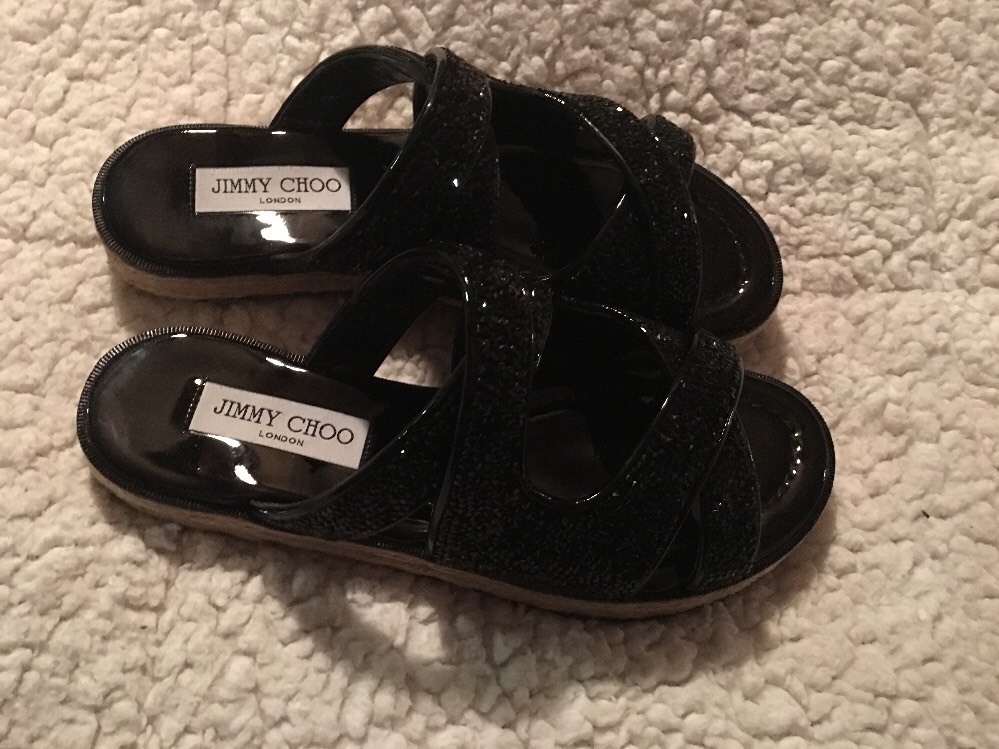 Jimmy Choo Sandals Black 'nile' Crystal Mix Patent Leather
