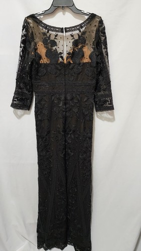 Marchesa Notte Size 10 Floral Printed Lace Embroidered Black Gown $895 - Picture 4 of 7