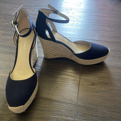 Womens Marc Fisher Teelan Ankle Strap Espadrille Wedges Baltic Blue, Size 