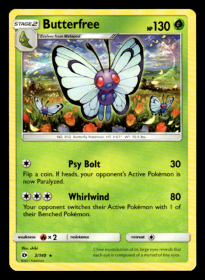 Butterfree 3/149 Rare SM Base Set Pokemon TCG