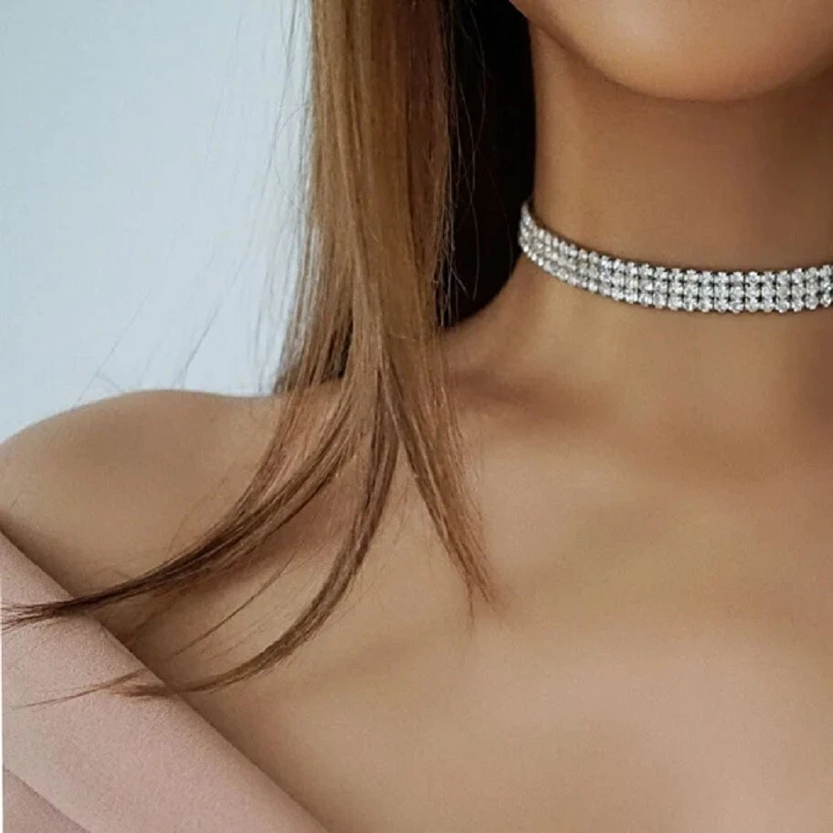 Girocollo Fascia 6mm 3File + Orecchini pl. oro 18k Donna con Cristalli Zirconi  - Immagine 3 di 3