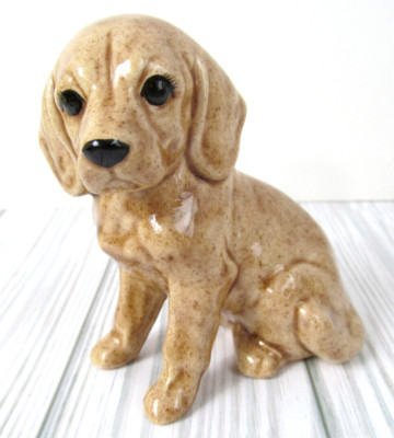 Vintage Golden Lab Ceramic Retriever Puppy Dog Sitting 4'' Small Old Nick Nack H3