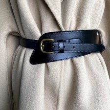 Women Real Leather Waist Belt Gold Metal Buckle Dresses Coats Waistband
