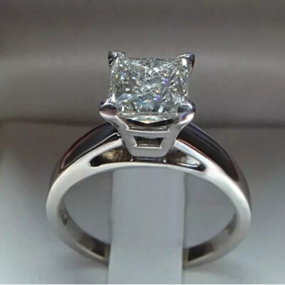 2 CT Princess Cut Moissanite Solitaire Engagement Ring Solid 14K White Gold