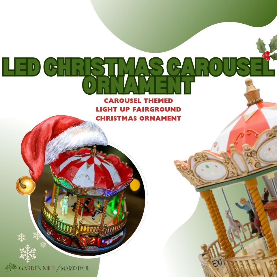 Musical Christmas LED Decoration Light Up Xmas Carousel Ornament Moving Large - Image 3 of 4